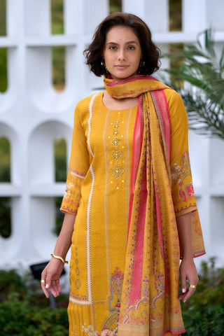 Yellow Vatican Silk Blend With Embroidery Kurta Set_Kumari Sarees