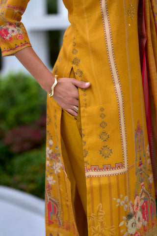 Yellow Vatican Silk Blend With Embroidery Kurta Set_Kumari Sarees