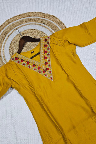 Yellow Viscose Chanderi With Embroidered Kurta Set_Kumari Sarees