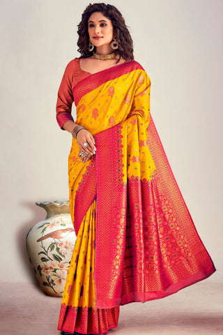 YELLOW&RED SOFT SILK SAREE