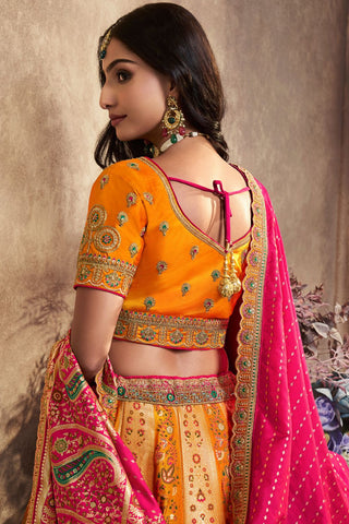 Yellow & Red Silk Lehenga With Sequence Zarkan Work