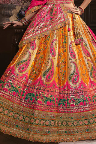 Yellow & Red Silk Lehenga With Sequence Zarkan Work