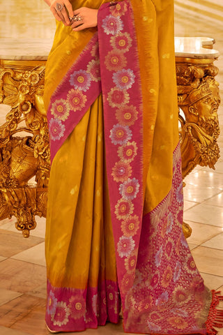 Yellow & Red Soft Banarasi Silk Saree_Kumari Sarees