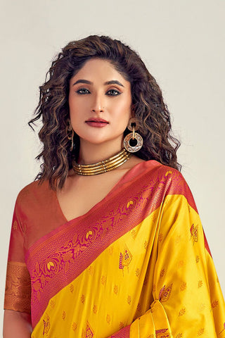 YELLOW&RED SOFT SILK SAREE