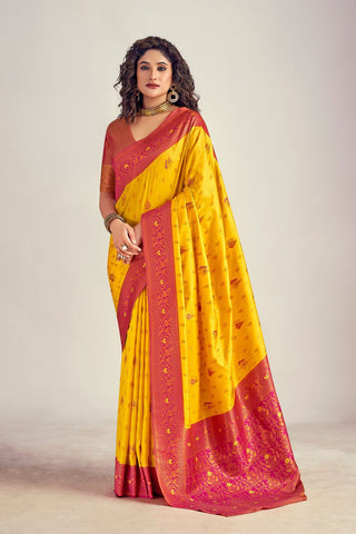 YELLOW&RED SOFT SILK SAREE