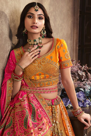 Yellow & Red Silk Lehenga With Sequence Zarkan Work