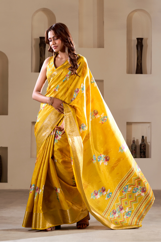 Yellow Soft Dola Silk Saree