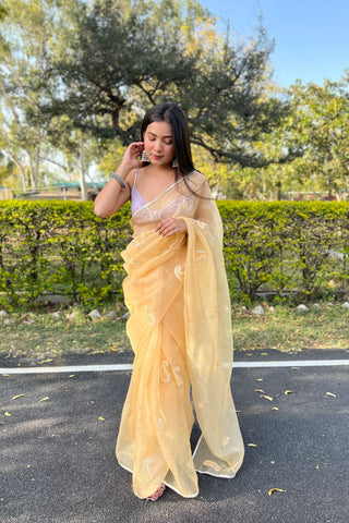 YELLOW ORGANZA SILK SAREE