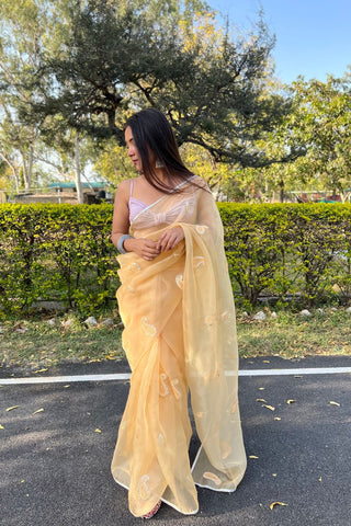 YELLOW ORGANZA SILK SAREE