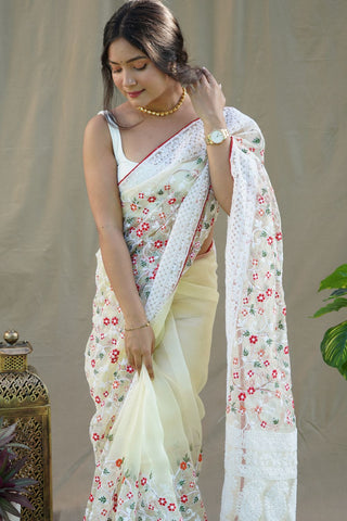 YELLOW ORGANZA SILK SAREE