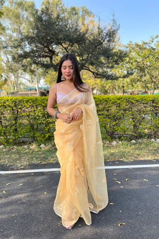 YELLOW ORGANZA SILK SAREE