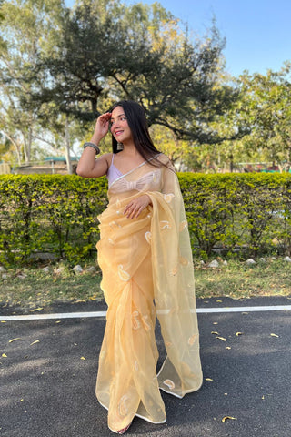 YELLOW ORGANZA SILK SAREE