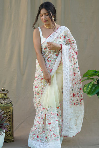 YELLOW ORGANZA SILK SAREE