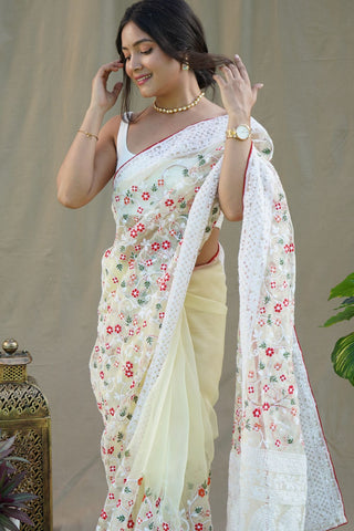 YELLOW ORGANZA SILK SAREE