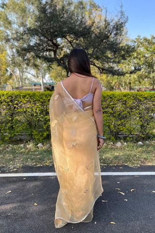 YELLOW ORGANZA SILK SAREE