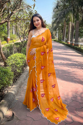 YELLOW CHIFFON SILK SAREE