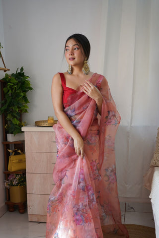 Baby Pink Organza Silk Saree