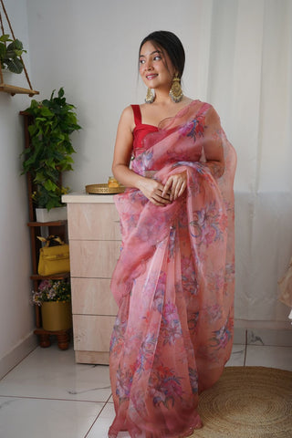 Baby Pink Organza Silk Saree