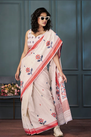 BEIGE HANDLOOM LINEN SAREE