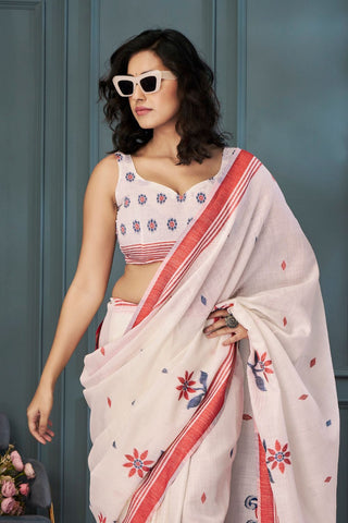 BEIGE HANDLOOM LINEN SAREE