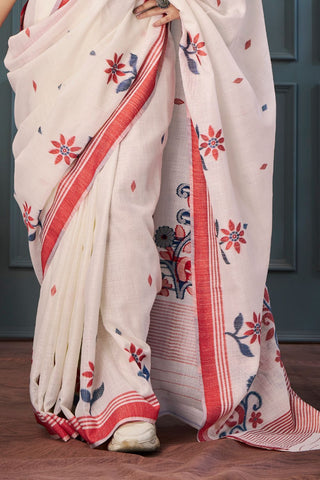 BEIGE HANDLOOM LINEN SAREE