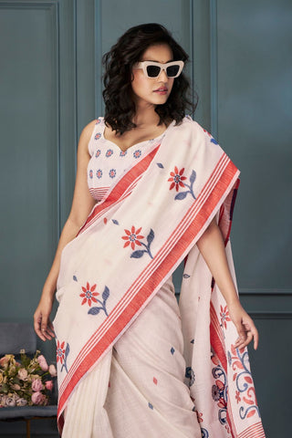 BEIGE HANDLOOM LINEN SAREE