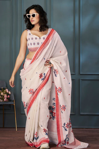 BEIGE HANDLOOM LINEN SAREE