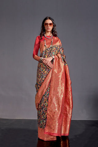 BROWN KASHMIRI HANDLOOM SAREE - WITH BLOUSE