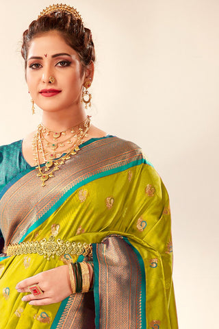 OLIVE GREEN SOFT PESHWAI PAITHANI SILK SAREE