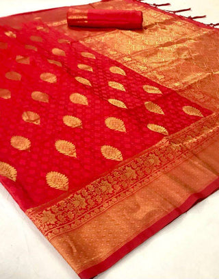 Red Kanjeevaram Handloom Silk Saree