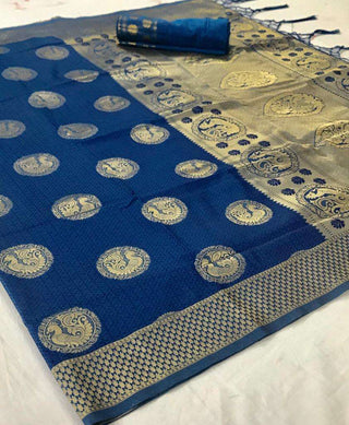 Dark Blue Kanjeevaram Handloom Silk Saree