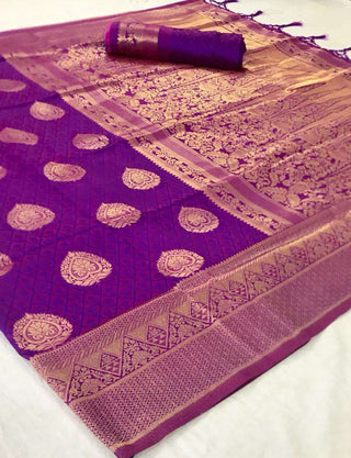 Lilac Kanjeevaram Handloom Silk Saree