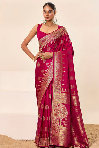 Magenta Pink Satin Silk Saree_Kumari Sarees