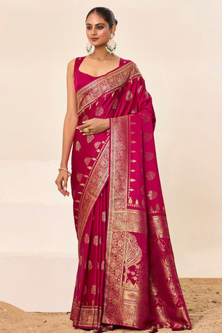 Magenta Pink Satin Silk Saree_Kumari Sarees