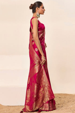 Magenta Pink Satin Silk Saree_Kumari Sarees