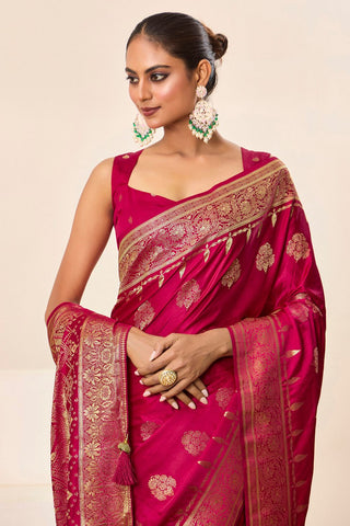 Magenta Pink Satin Silk Saree_Kumari Sarees