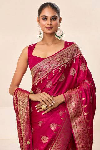 Magenta Pink Satin Silk Saree_Kumari Sarees