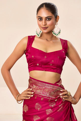 Magenta Pink Satin Silk Saree_Kumari Sarees