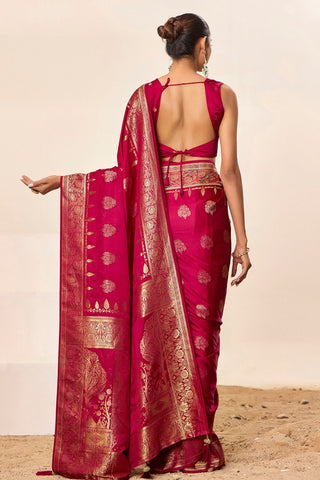Magenta Pink Satin Silk Saree_Kumari Sarees
