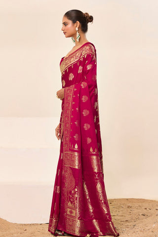 Magenta Pink Satin Silk Saree_Kumari Sarees