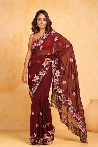 MAROON GEORGETTE SILK SAREE