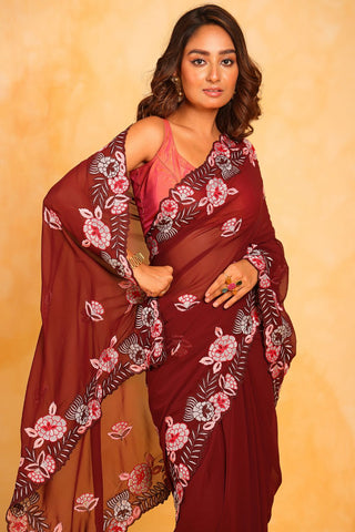 MAROON GEORGETTE SILK SAREE