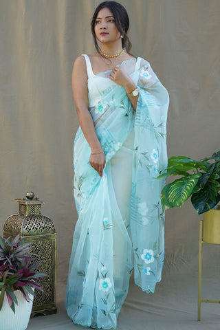 Light Blue Organza Silk Saree