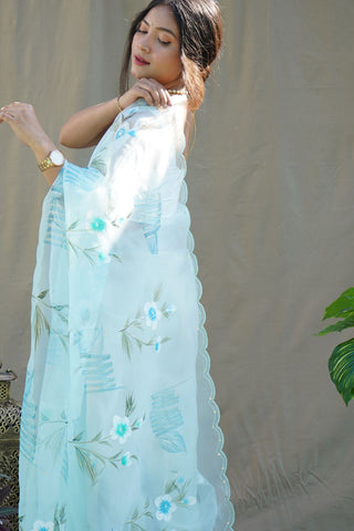 Light Blue Organza Silk Saree