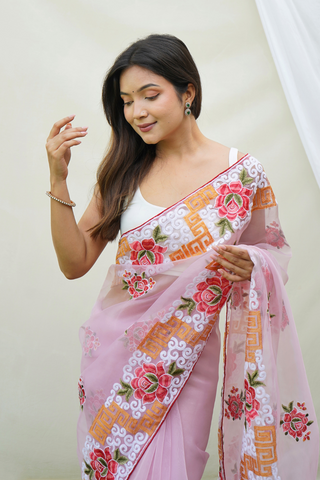 PINK ORGANZA SILK SAREE