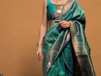 Teal Blue Handloom Weaving Silk Saree