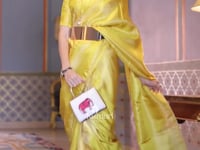 Yellow Nylon Satin Weaving saree