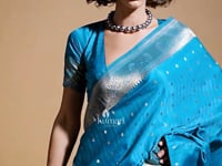 Blue Satin Handloom Woven Saree_Kumari Sarees