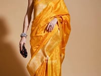 Yellow Satin Handloom Woven Saree_Kumari Sarees