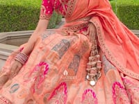 Pink & Orange Banarasi Silk Lehenga with Zarkan Codding Work